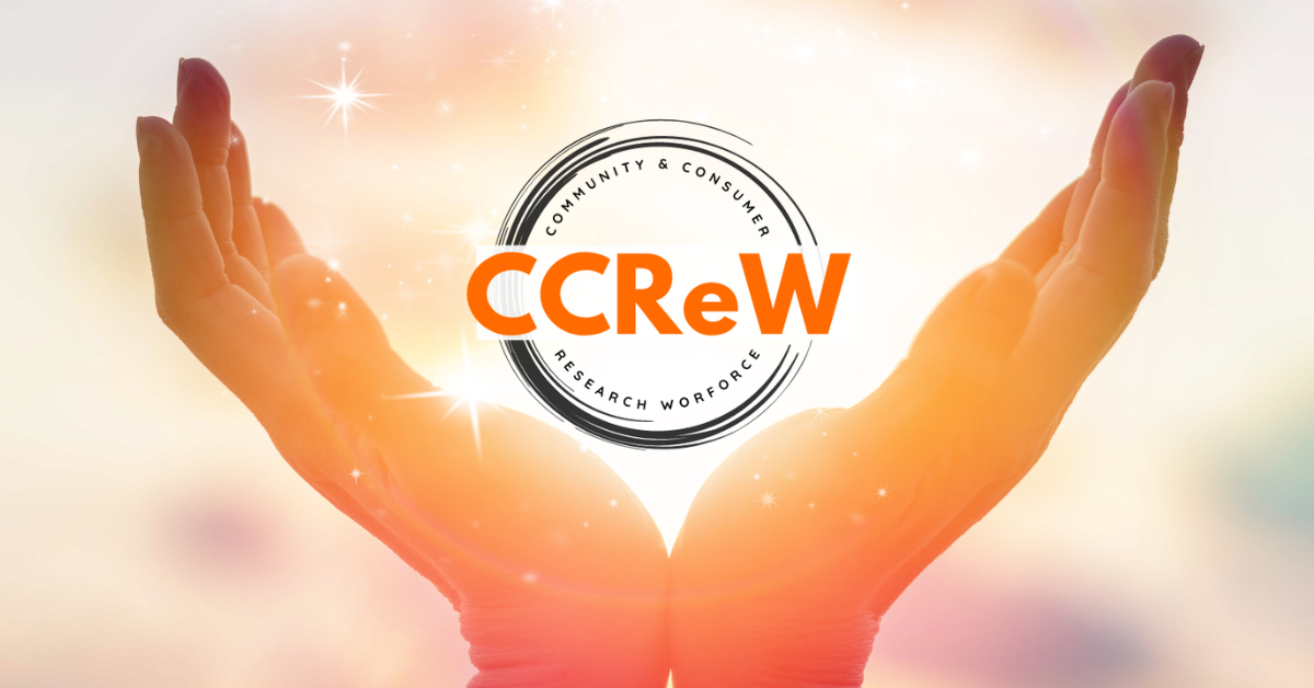 CCReW Logo in between a pair of uplifted hands, representing Support of CCReW